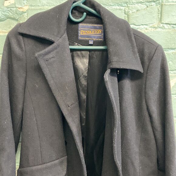 Pendleton Pea Coat Women's Size 10 Woolen Mills Black Overcoat 100% Wool - Picture 10 of 12
